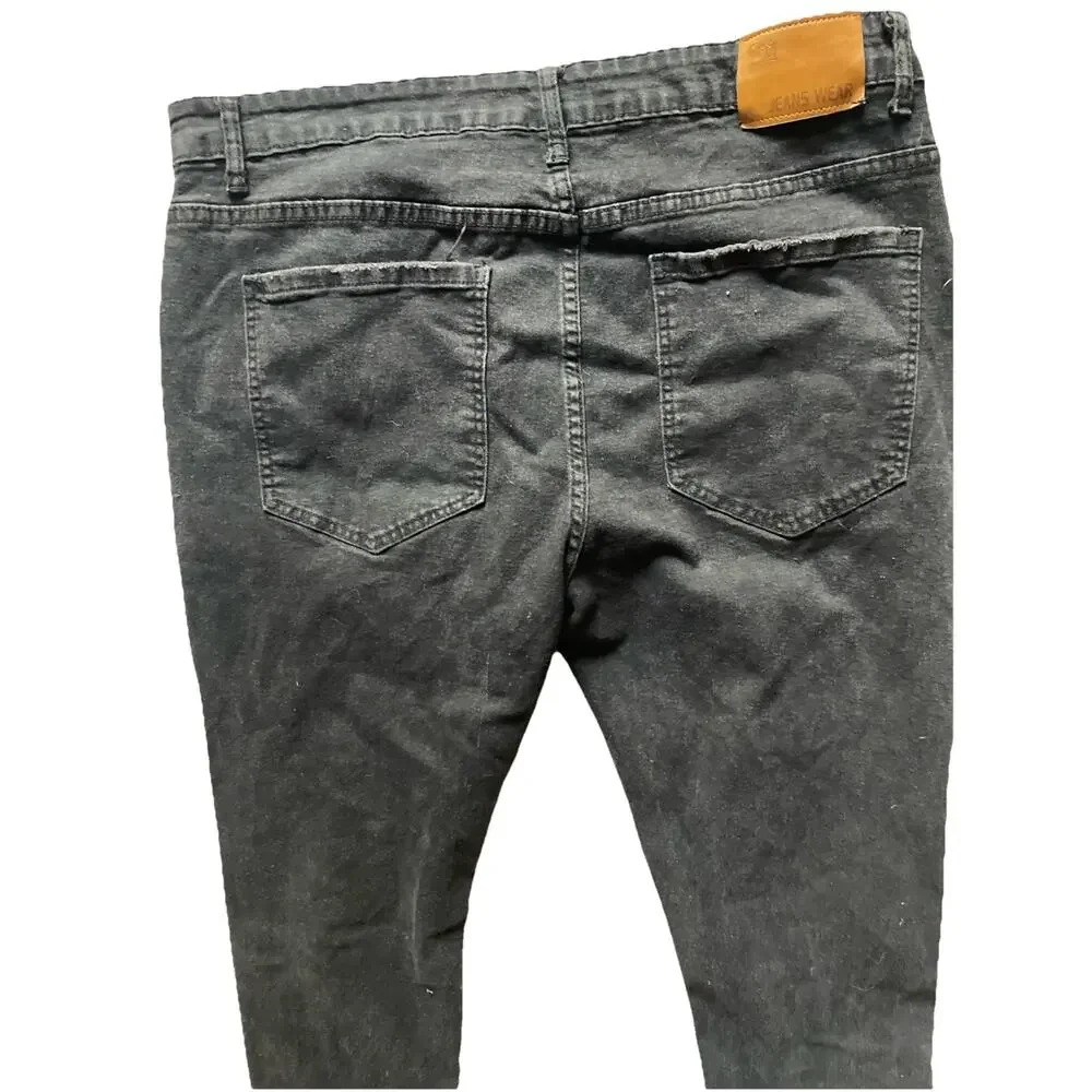 Jeanswear Rockstar Distressed Jeans Star Patches 40 Stretch Grunge Black